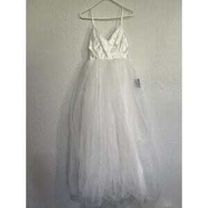Lulus Spellbinding Beauty White Glitter Sleeveless Tulle Gown